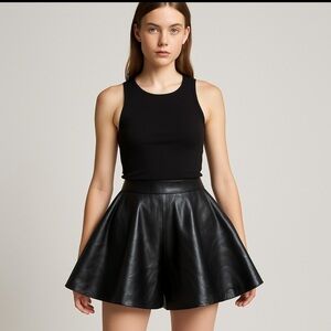 CIDER Black Faux Leather Flared Shorts XS High Rise Circle-Cut Shorts